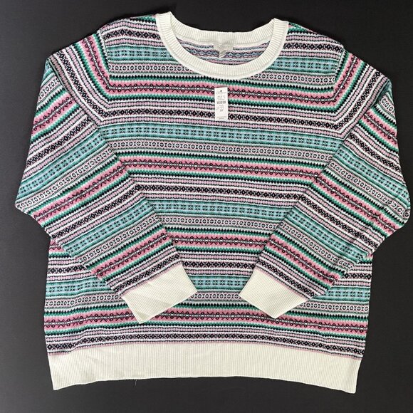 NWT Talbots Women’s 3X Fair Isle Crew Neck Sweater Multicolor Striped Plus Size - Picture 2 of 7
